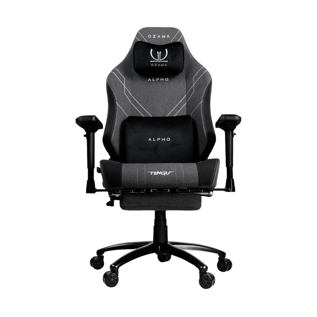 บัลลังก์เกมมิ่ง OZAMA ภายใต้แบรนด์ TENGUGAMINGGEARS รุ่น ALPHA FABRIC (CH-AP-F-BKF) สีดำ เบาะผ้า มีที่พักเท้า_0